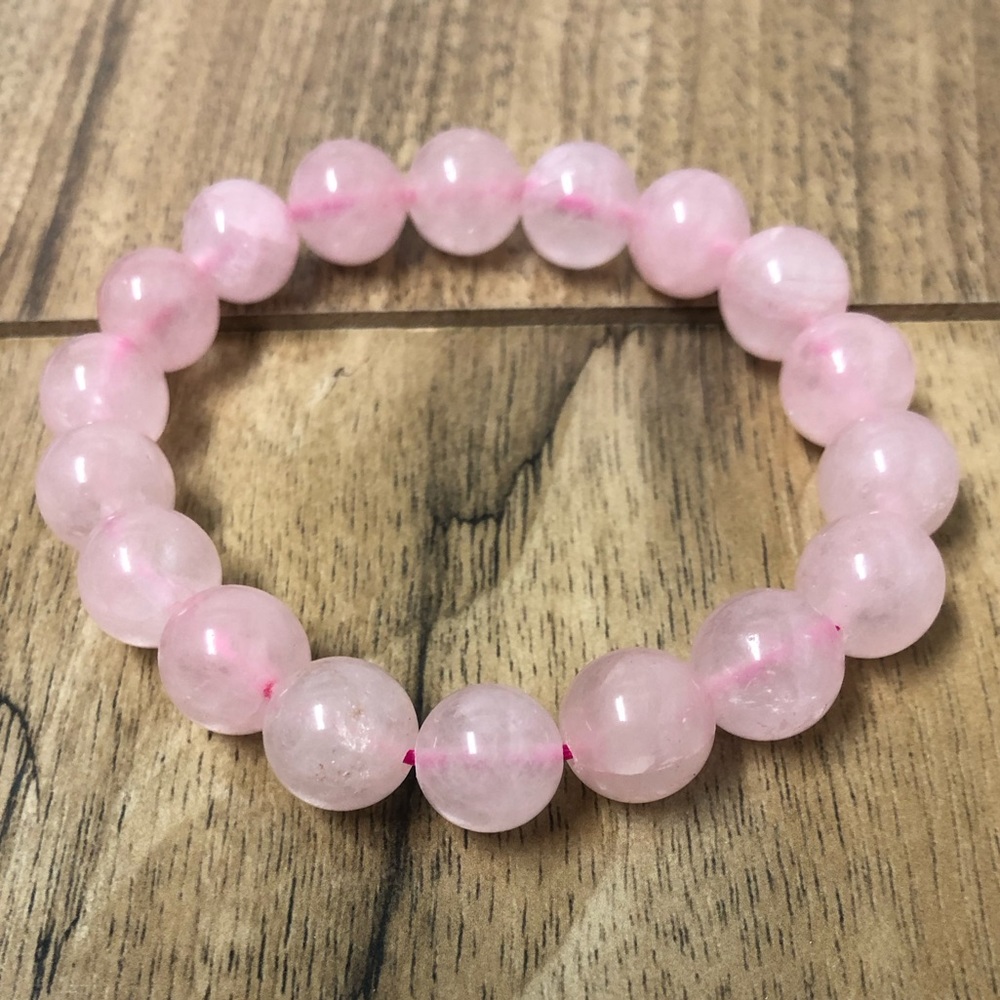 Rose Quartz Natural Stone 10mm Beads Stretchable Bracelet 7" - Best Gift